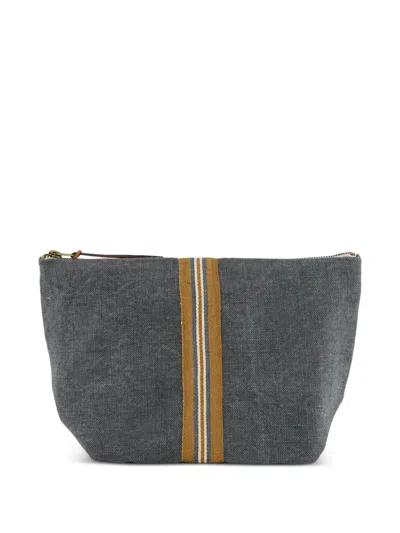 Libeco Stripe Linen Wash Bag In Gray