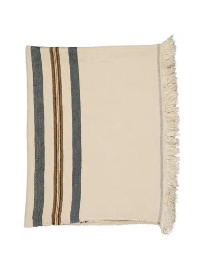 Libeco Stripes Fringed-detail Linen Towel In White