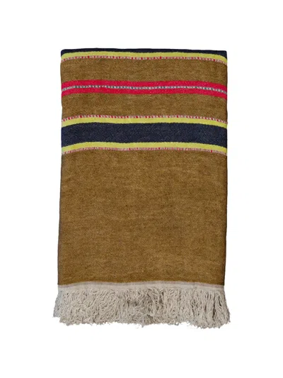 Libeco The Belgian Striped Fringed Linen Towel In Brown