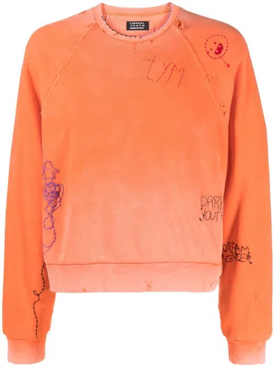 Liberal Youth Ministry Distressed-effect Embroidered Sweatshirt In Orange