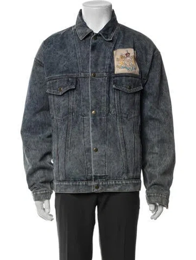 Pre-owned Liberal Youth Ministry Graphic Print Denim Jacket In Blue