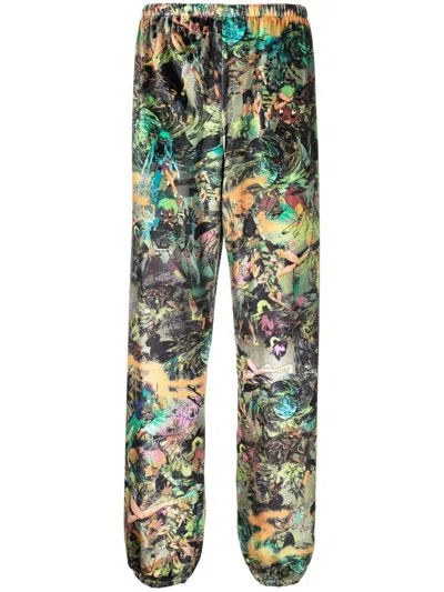 LIBERAL YOUTH MINISTRY GRAPHIC-PRINT VELVET TROUSERS
