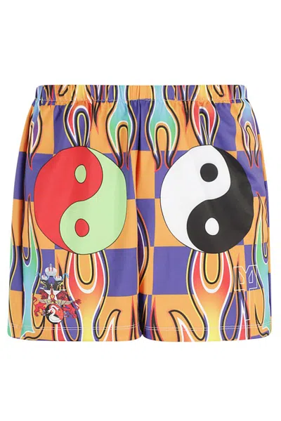 Liberal Youth Ministry Lym Fire-print Stretch Nylon Shorts With Elasticized Waistband In Animal Print