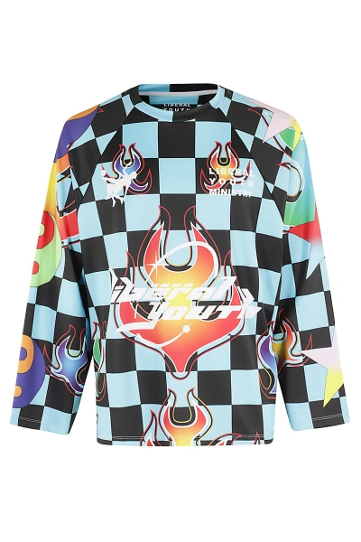Liberal Youth Ministry Graphic-print Checked Sweatshirt In Blue Black