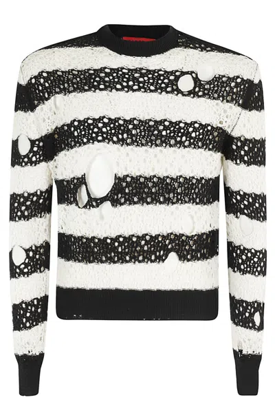 Liberal Youth Ministry Perforated Knit Sweater With Bold Striped Design In Black White