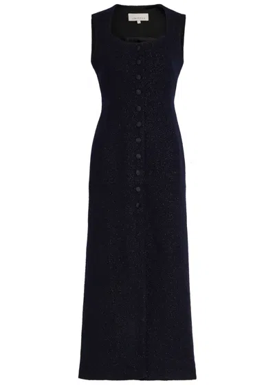 Liberowe Avery Metallic Wool-blend Tweed Midi Dress In Blue