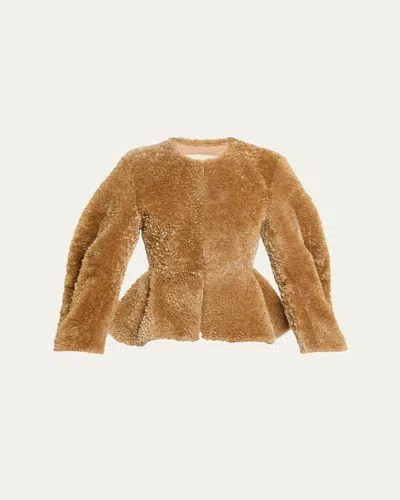 Liberowe Bear Lamb Shearling Peplum Jacket In Brown