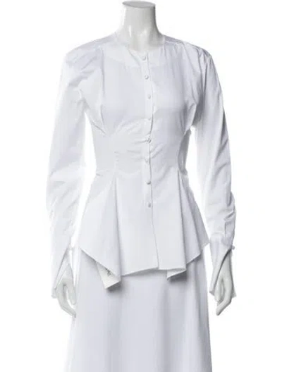 Pre-owned Liberowe Crew Neck Long Sleeve Button-up Top In White