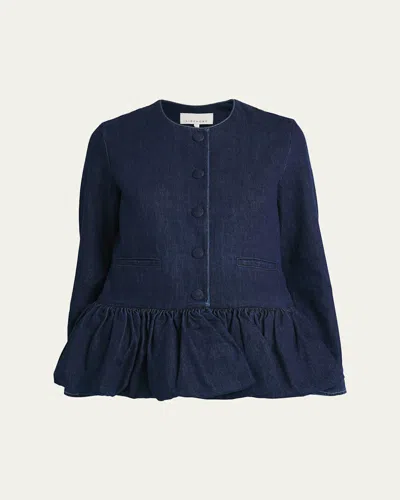 Liberowe Denim Bubble Peplum Jacket In Blue