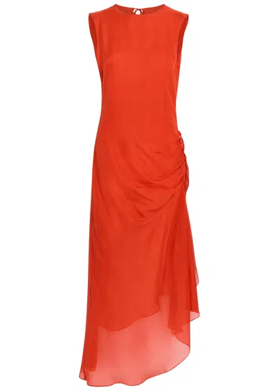 Liberowe Enya Gathered Silk Midi Dress In Red