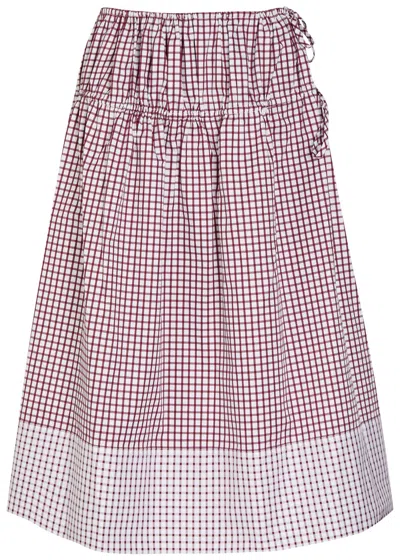Liberowe Eve Checked Cotton Midi Skirt In Pink