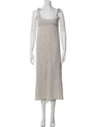 Pre-owned Liberowe Linen Midi Length Dress In Neutrals