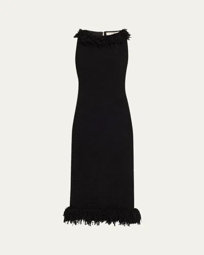 Liberowe Monunment Fringed Boucle Midi Dress In Black