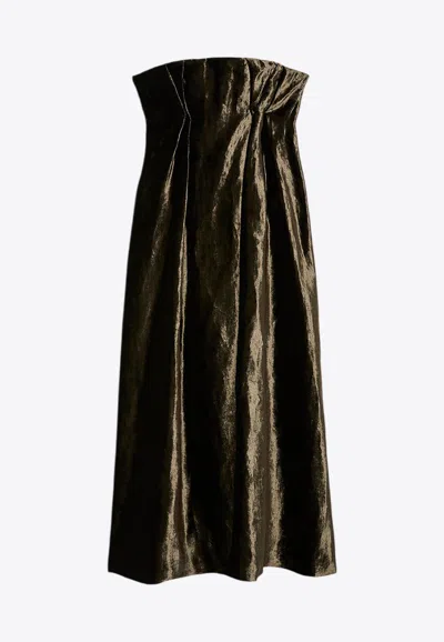 Liberowe Nava Strapless Midi Velvet Dress In Khaki