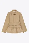 Liberowe Peplum Belted Short Raincoat In Multi