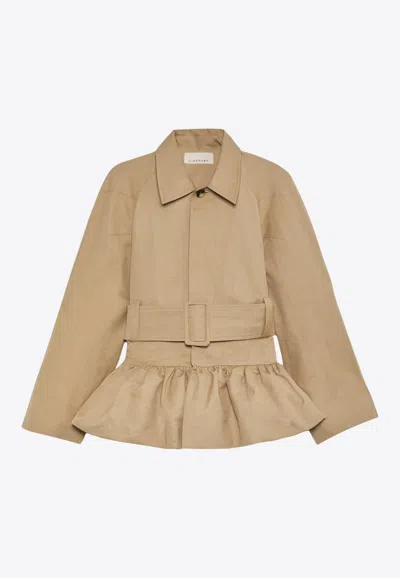 Liberowe Peplum Belted Short Raincoat In Multi