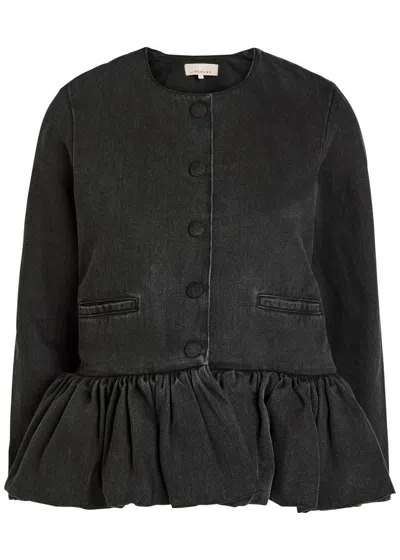 Liberowe Peplum Denim Jacket In Black