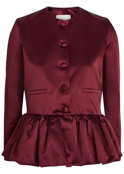 Liberowe Peplum Satin Jacket In Burgundy