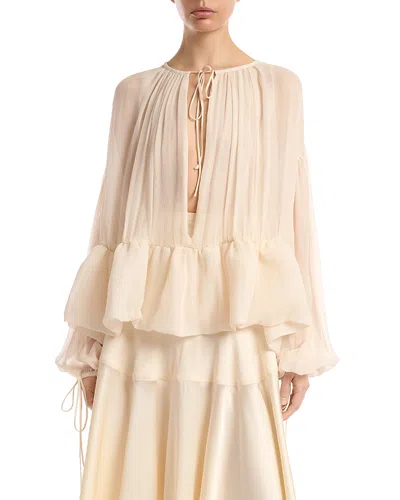 Liberowe Peplum Silk Blouse In Neutral