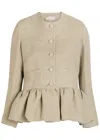 Liberowe Buttoned Ruffled-hem Jacket In Neutral