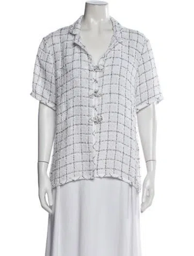 Pre-owned Liberowe Plaid Print Short Sleeve Top In White