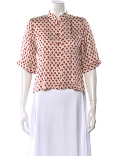Pre-owned Liberowe Printed Short Sleeve Blouse In Neutral
