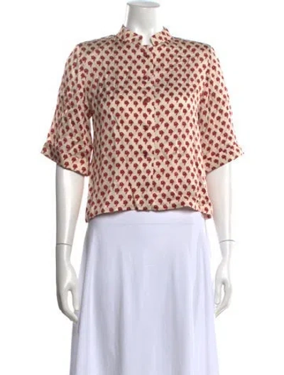 Pre-owned Liberowe Printed Short Sleeve Blouse In Neutrals/red