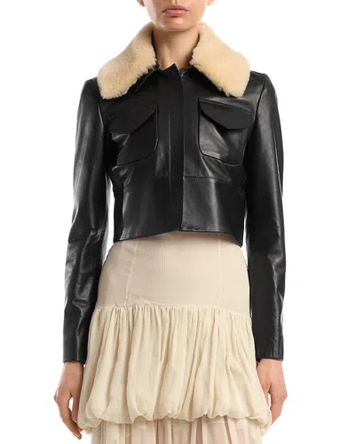 Liberowe Raja Cropped Leather Shearling Collar Jacket In Black