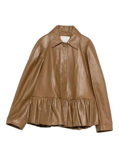 Liberowe City Ruffled Leather Jacket In Brown