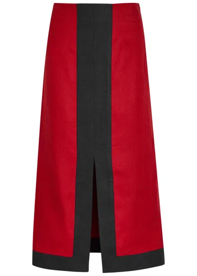 Liberowe Ruth Panelled Slit-detail Midi Skirt In Red
