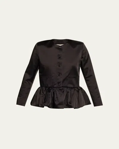 Liberowe Single-breasted Satin Peplum Jacket In Black