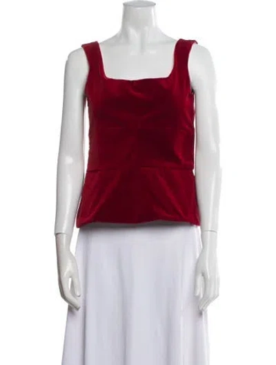 Pre-owned Liberowe Square Neckline Sleeveless Crop Top In Red
