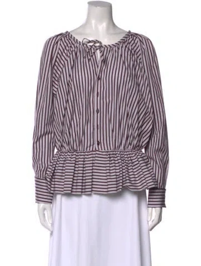 Pre-owned Liberowe Striped Tie Neck Blouse In Multi