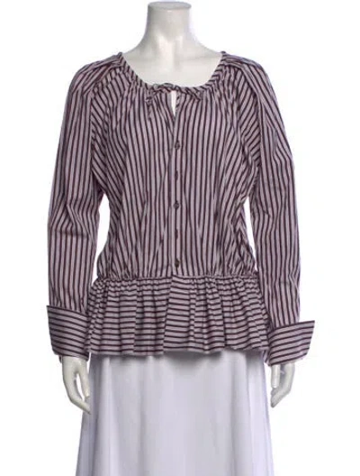 Pre-owned Liberowe Striped Tie Neck Blouse In Multicolor
