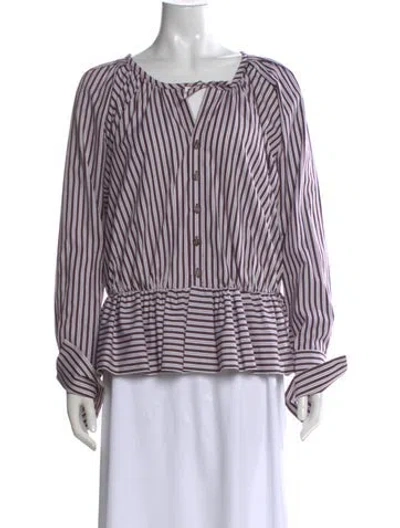 Pre-owned Liberowe Striped V-neck Blouse In Multi