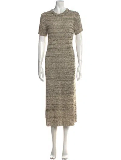 Pre-owned Liberowe Tweed Pattern Midi Length Dress In Neutrals