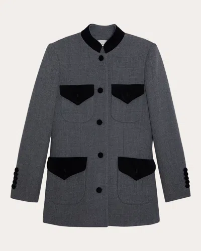 Liberowe + Net Sustain Raja Velvet-trimmed Wool-tweed Blazer In Grey