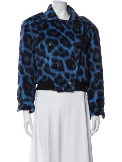 Pre-owned Libertine Alpaca Animal Print Faux Fur Jacket In Blue