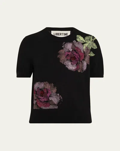 Libertine American Beauty Embellished Short-sleeve Cashmere Sweater In Black