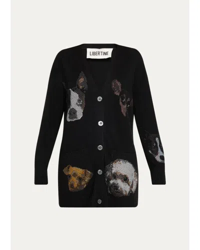 Libertine Best Friends Embellished Cashmere Oversized V-neck Cardigan In Black