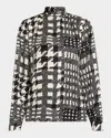 Libertine Bianca Peggys Houndstooth-print Neck-tie Silk Blouse In Crebk