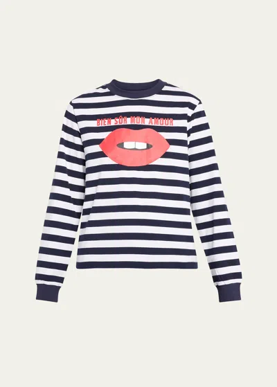 Libertine Bien Sur Stripe Typography T-shirt In Nvwhst