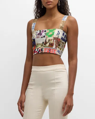 Libertine Bloomsbury Collage-print Saint Tropez Crop Top In Mul