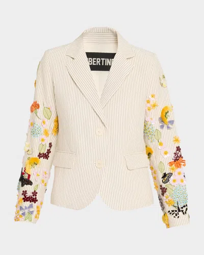 Libertine Butterfly Fields Single-breasted Striped Short Jacket In Neutral