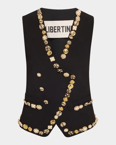 Libertine Button Luxe Duster Waistcoat In Black