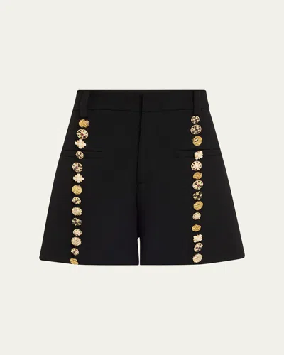 Libertine Button Luxe High Waisted Wool Shorts In Black