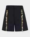 Libertine Button Luxe High Waisted Wool Shorts In Black