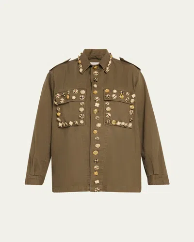 Libertine Button Luxe Vintage French Military Jacket In Armgr
