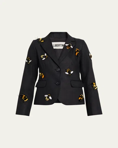 Libertine Buzz Off Linen Classic Jacket In Black