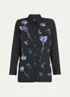 Libertine Cecil Beaton Button-front Shirt With Blue Carnation Crystal Detail In Black